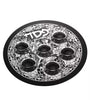 Black and Silver passover seder plate with the word pesach on a white background - Schonfeld Collection