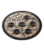 Black and Gold passover seder plate with the word pesach on a white background - Schonfeld Collection
