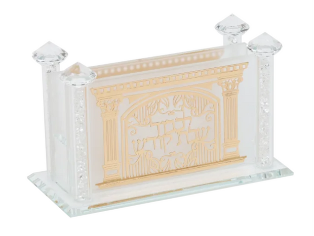 Matt Crystal Match Box With Gold Lekavod Shabbat 5.14x2.58x3.14"