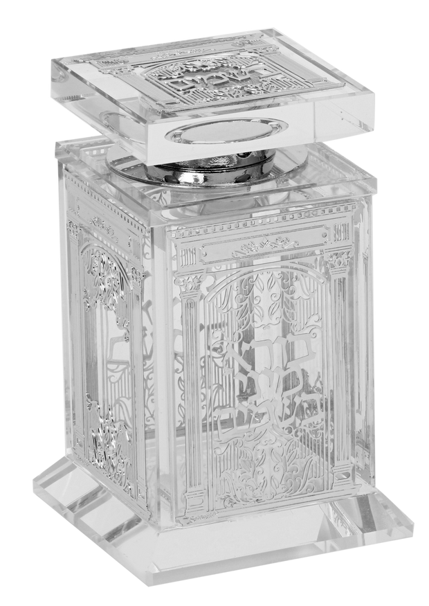 Besomim Holder Crystal With Jerusalem Silver 4x2x3"