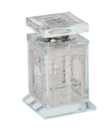 Crystal Besomim Holder With Silver Plate 2x2x4"