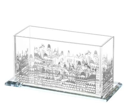 Matzah Holder Crystal With Silver Jerusalem 10x5.5x4.5"