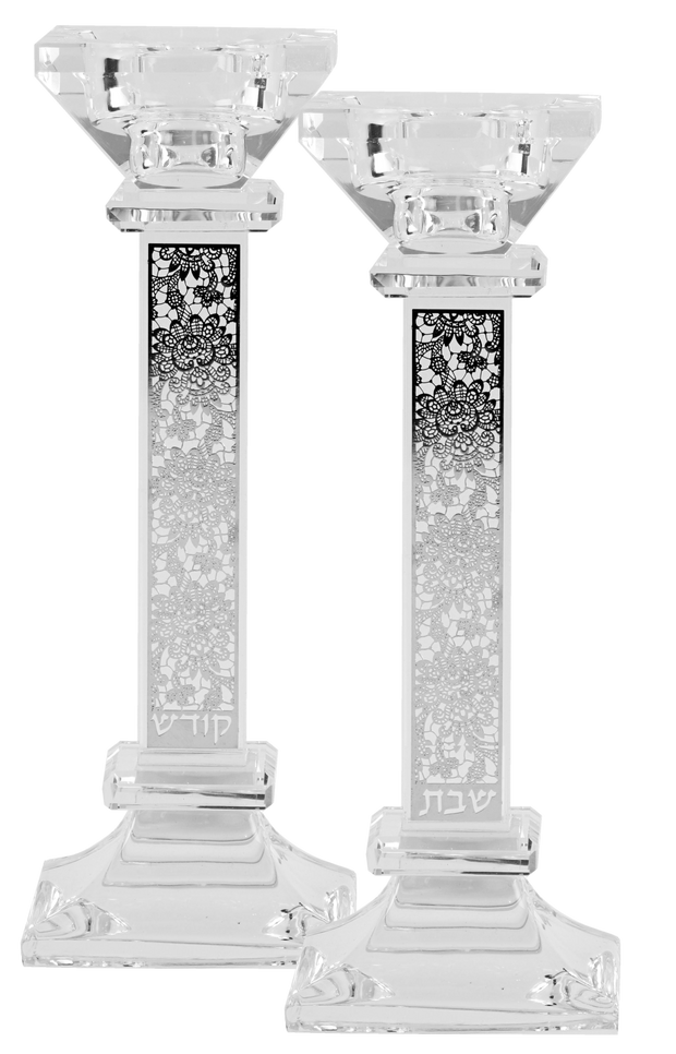 Crystal Candlestick With Silver Plate 7"H