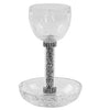 Clear glass goblet with textured design on a white background