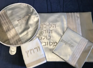 4 Pc Pesach Set Leather look Laser Engraved