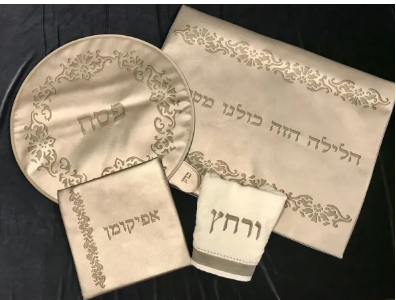 4 Pc Pesach Set Leather look Laser Engraved