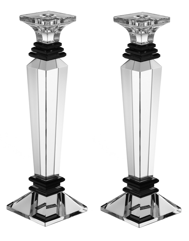 Set of Crystal Candlesticks with Black Design 12"