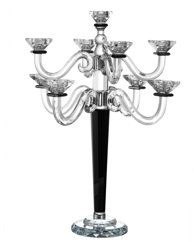 Crystal and Black Candelabra 9 Branches 21.5"