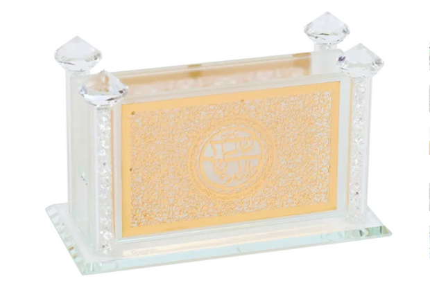 Matt Crystal Match Box With Gold Lekavod Shabbat 5.14x2.58x3.14"