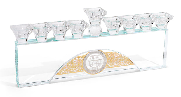 Crystal Menorah with Silver & Gold Plates