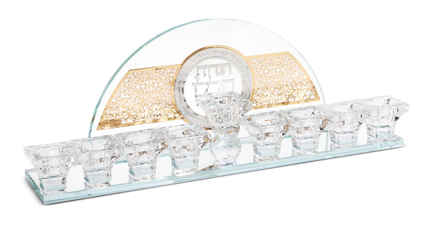 Crystal Menorah with Silver & Gold Plates