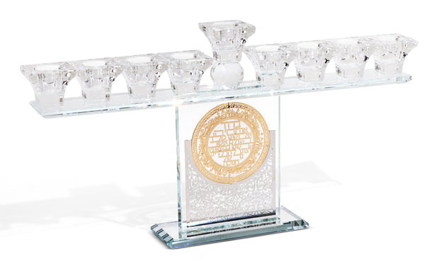 Crystal Menorah with Silver & Gold Plates