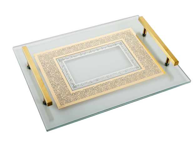 Tray with Gold and Silver Plates and Gold Handles 11x15"