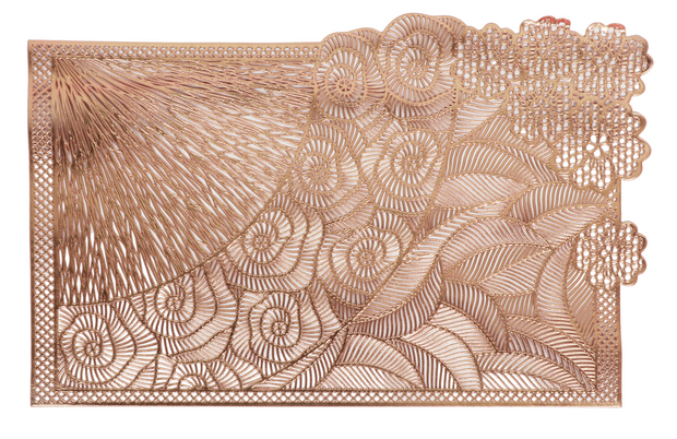 Gold Rectangular Leather Look Laser Cut Placemats