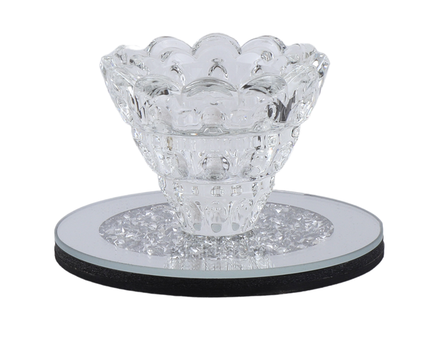 One Crystal Candle Holder with Crushed Diamond Base-  4"