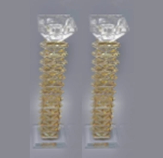 Set of 2 Crystal Candlesticks with Gold 5.5"H