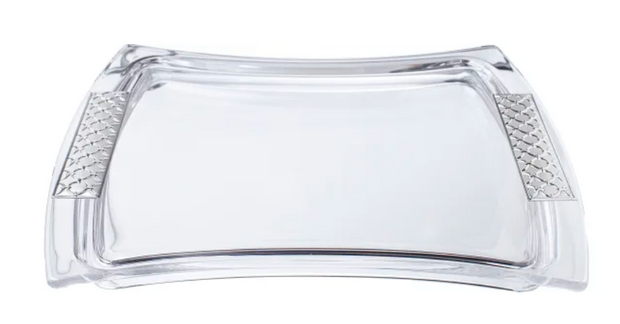 Glass Tray w silver Chain Design 9 x 12"