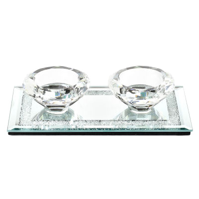 Crystal Candle Holder w Glass Base 3.5x6.7"