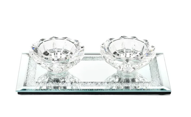 Crystal Candle Holder w Glass Base 3.5x6.7"