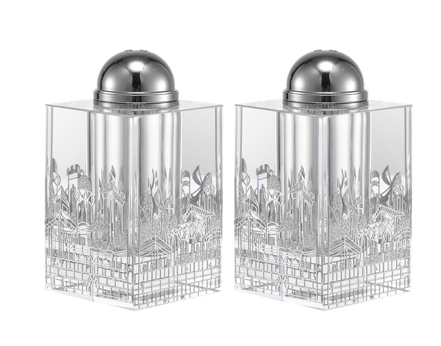 Crystal Salt & Pepper Set Silver Jerusalem 3"HX1.5"