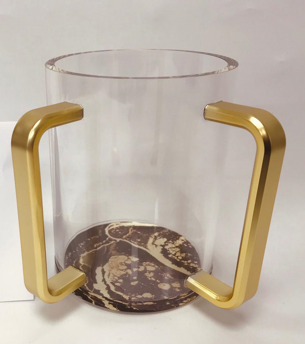 Acrylic Clear Washing Cup - Gold Handle - Black&Gold Marble