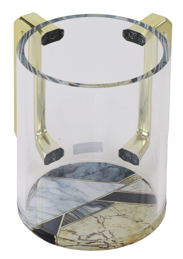 Acrylic Clear Washing Cup - Gold Handle - Black & Gold Marble