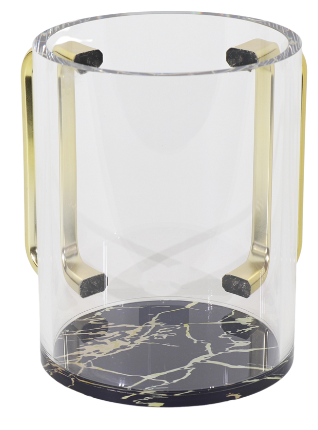 Acrylic Clear Washing Cup - Gold Handle - Black & Gold Marble