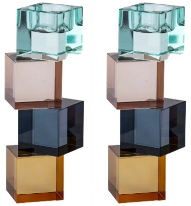 Set of 2 Colored Crystal Candlesticks and Tealight Holders (reversable) 7.5"H