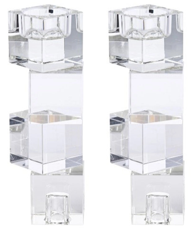 Set of 2 Clear Crystal Candlesticks and Tealight Holders (reversable) 7.5"H