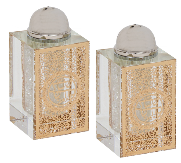 Crystal Salt And Pepper Shaker Set With Gold Plaque