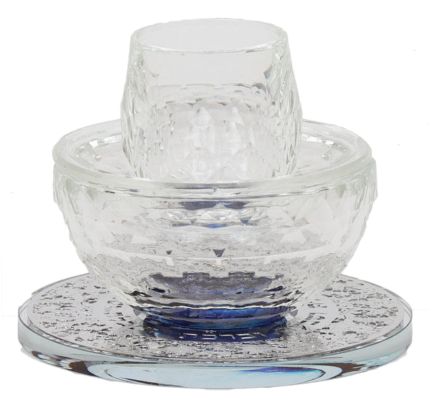 Mayim Achronim Crystal With Silver Flower Design 4"Hx4.5"