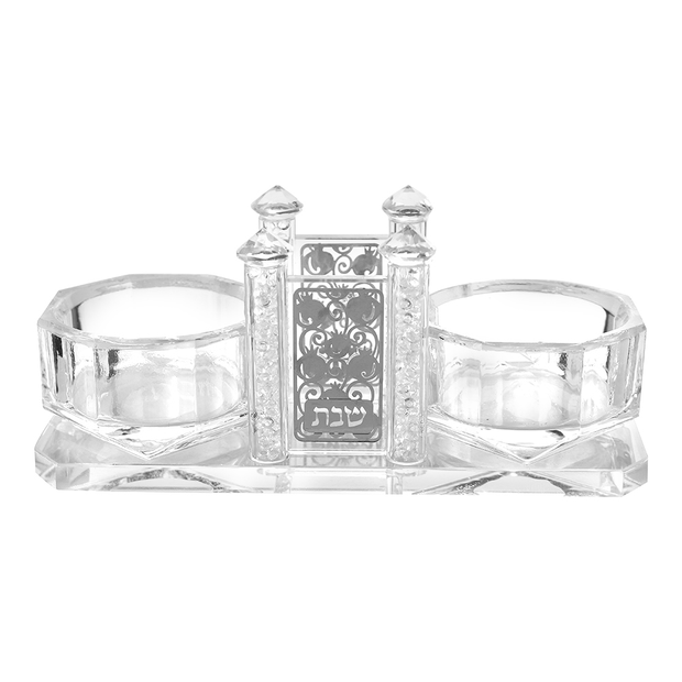 Crystal Salt & Toothpick Holder Pomegranate and Shabbat Silver 6.14x2.38x2.58