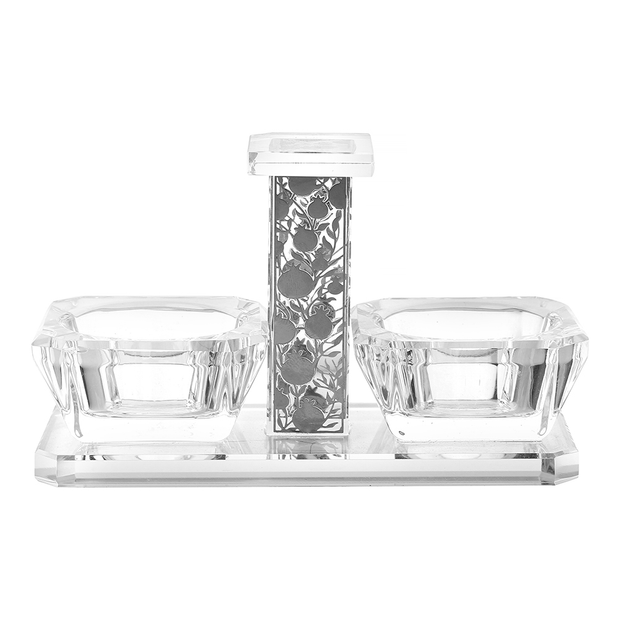 Crystal Salt Holder With pomegranate Silver 5x3"