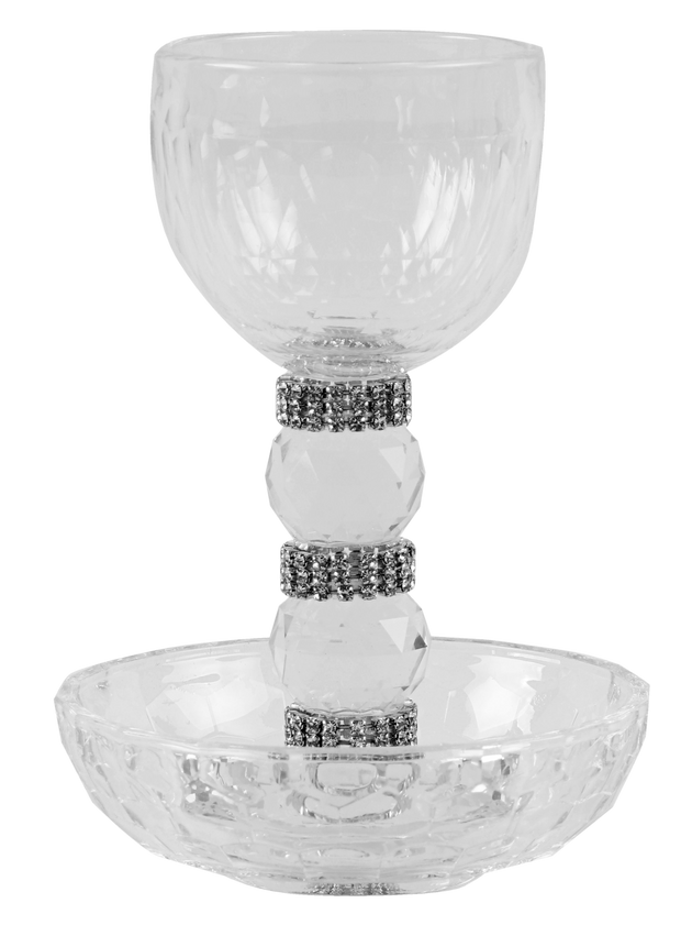 Crystal, Silver And Diamonds Kiddush Cup-6"H Tray-4.5"W