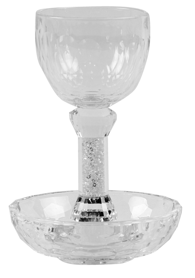 Crystal With Light Silver Stones Kiddush Cup 6"H Tray 4.5"W