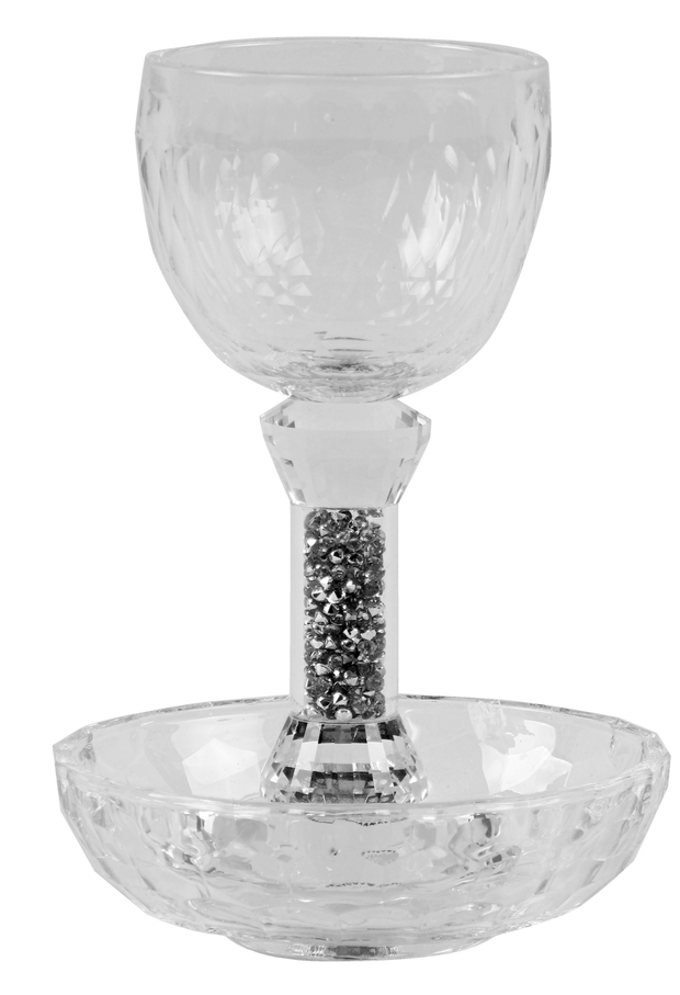 Crystal With Silver Stones Kiddush Cup 6"H Tray 4.5"W