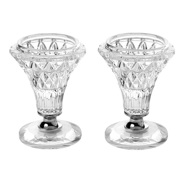 Crystal Candle Holder Set Silver On leg 3"