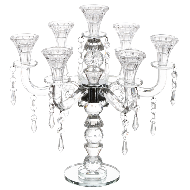 Crystal Candelabra with Hanging Crystals 7 Branches 14"H