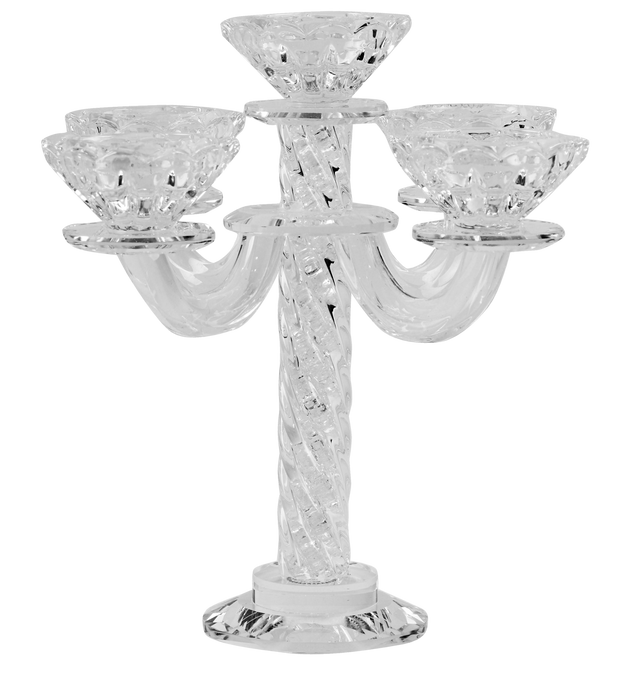 Crystal Candelabra 5 With Light Silver Stones 8"H