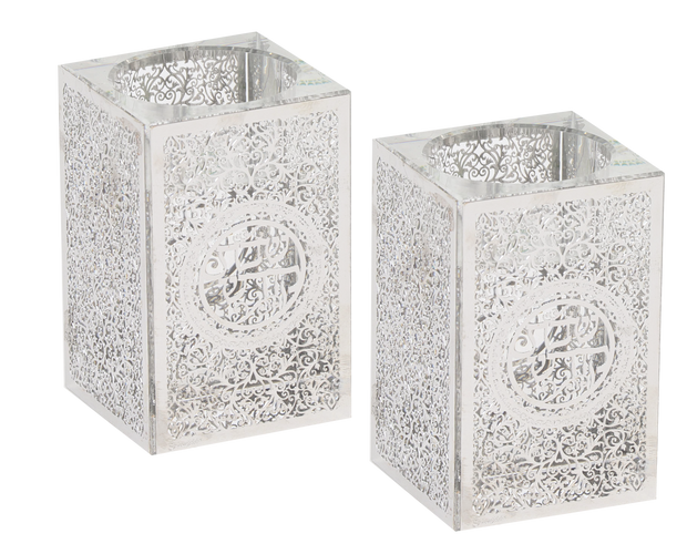 Crystal tea Light Holders With Silver Plate 3"Hx2x2"