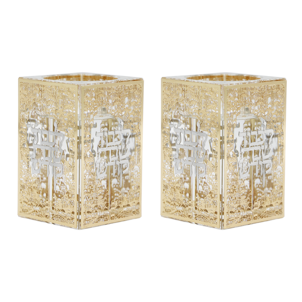 Crystal Tea lights holder with Gold & Silver Shabbos Plates