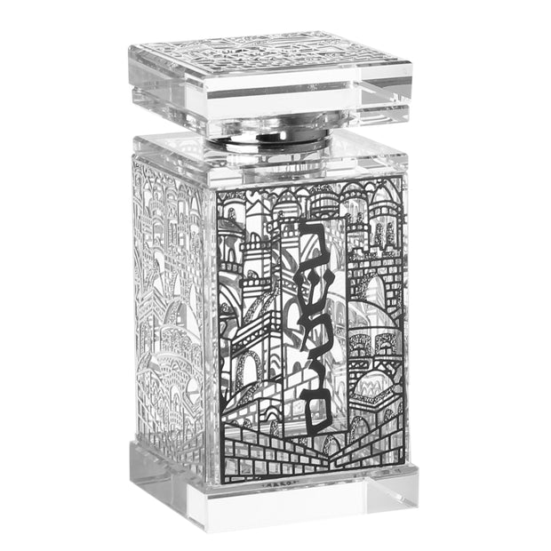 Besomim Holder Crystal With Jerusalem Silver 4x2x2"