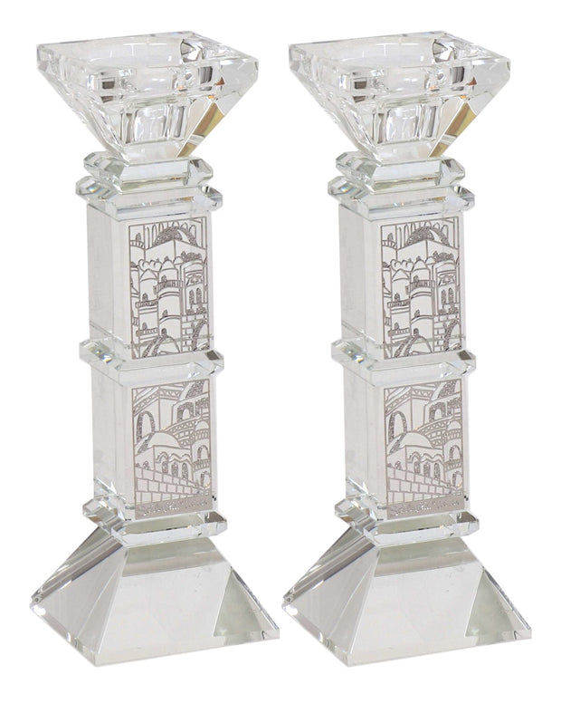 Crystal Candle Sticks Jerusalem Silver 7"