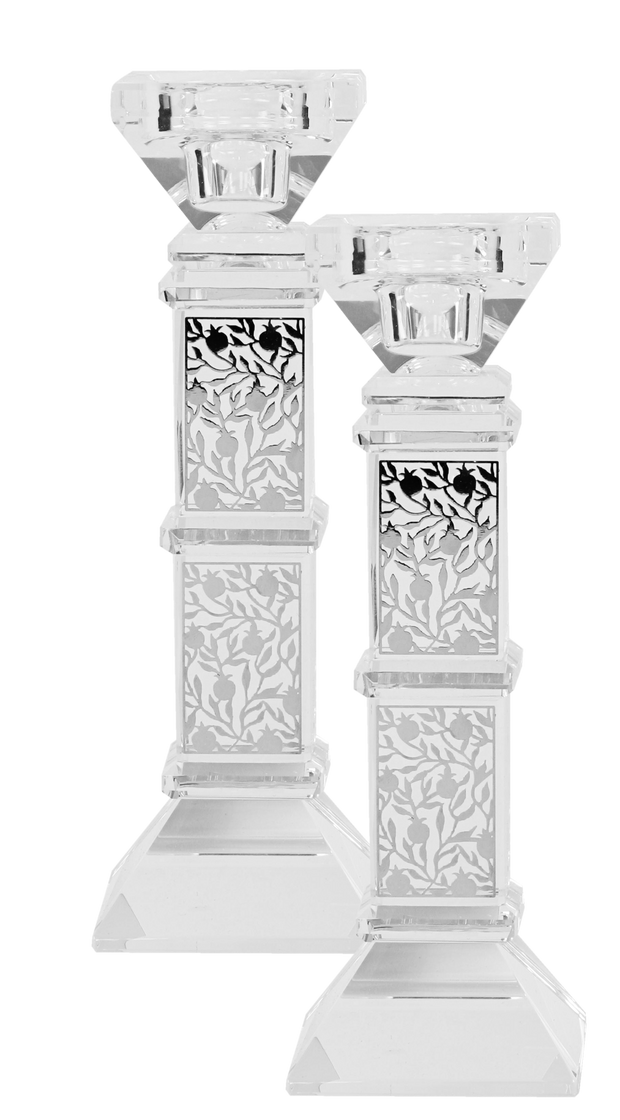 Crystal And Silver Floral Candlesticks 7"