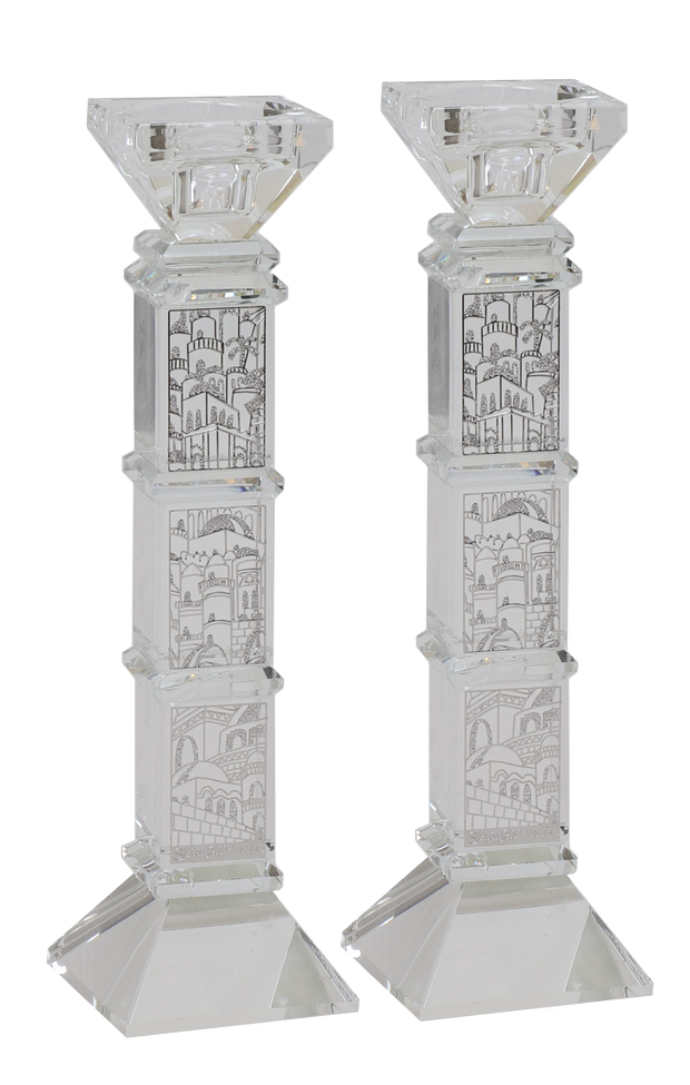 Crystal Candle Sticks Jerusalem Silver 9"