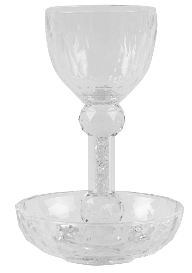 Crystal With Light Silver Stones Kiddush Cup 6.25"H Tray 4.5"W