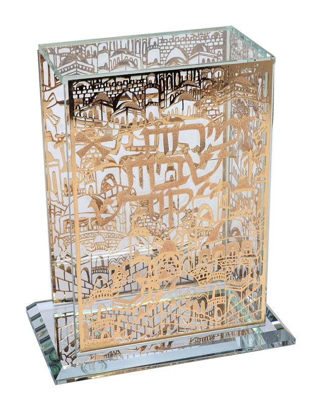 Crystal Bencher & Zemiroth Holder Gold Jerusalem Design with 6 Zemiros