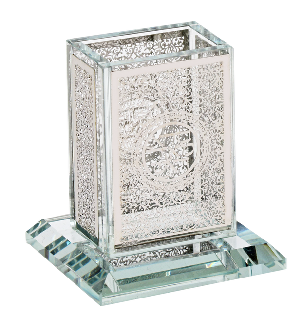 Crystal Havdalah Holder With Silver Plate 3x3.5"