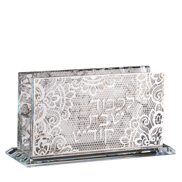 Crystal match box holder For Long Matches  Jerusalem Silver 5.5x2x3"