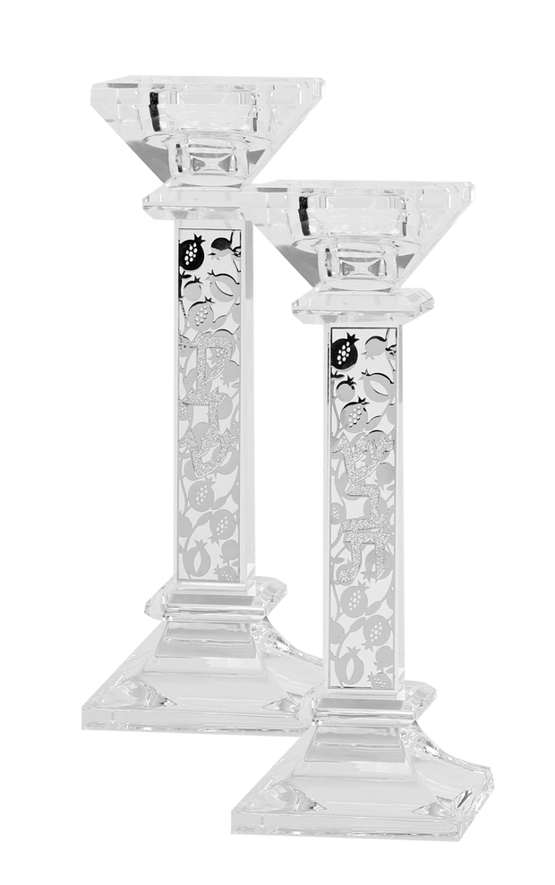 Crystal Candlesticks With Silver Plate 7"H